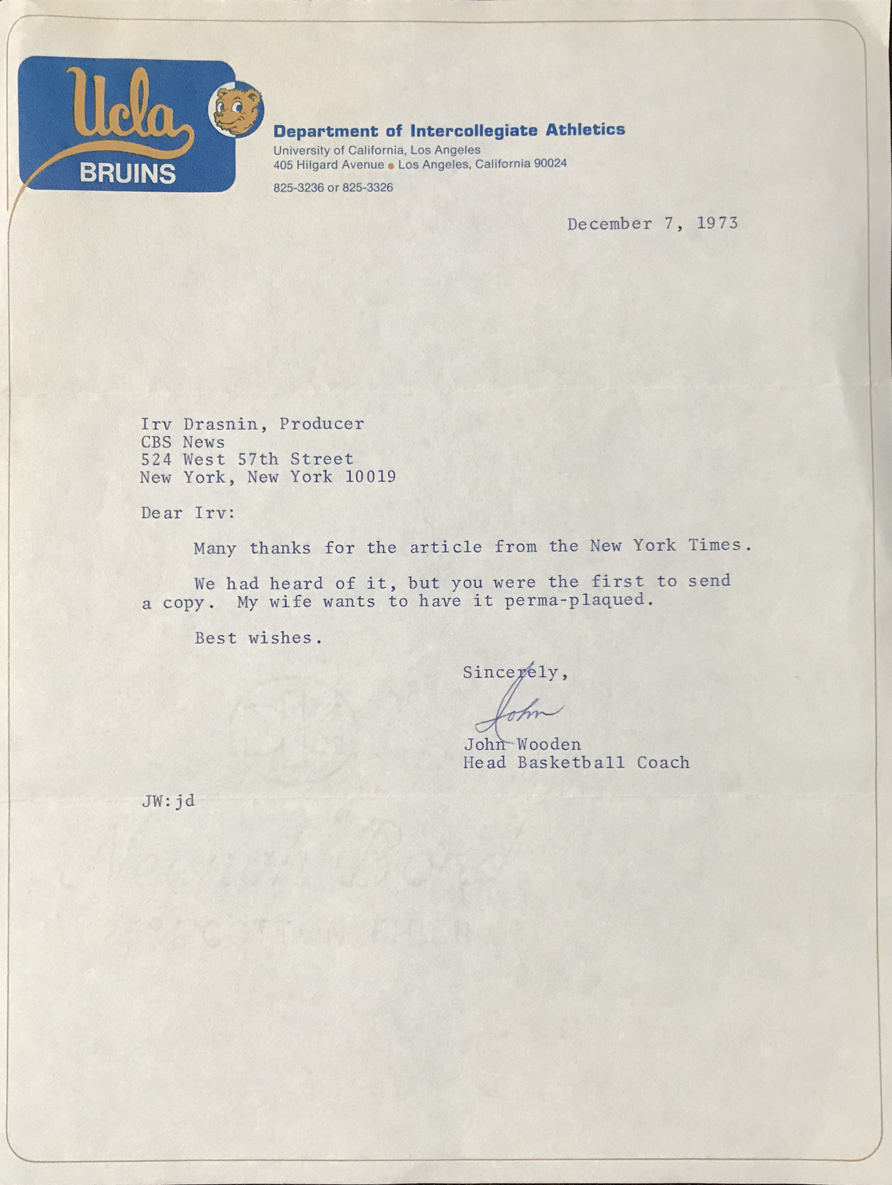John Wooden Letter